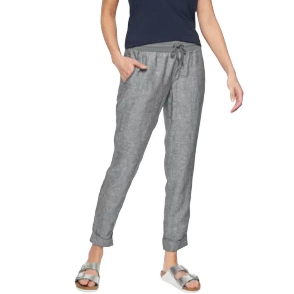 Athleta Womens Bali Linen Cuffed Ankle Cropped Beach Pant Gray Pull On Size 6